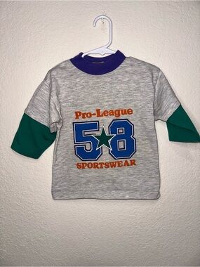 Vintage Buster Brown 58 Sportswear Kids Long Sleeve Shirt - Gray/Green Size 4
